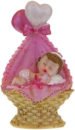 Keepsake Figurine 12 pcs Baby Girl Sleeping In Basket with Ballons | Awesome Decorations or Party Favors | for Pregnancy Announcements, Gender Reveals, Birthday and Special Celebrations - Image 2