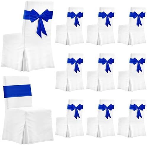 10 Pcs Spandex Chair Sashes Elastic Bows for Wedding Party, Blue - Image 6