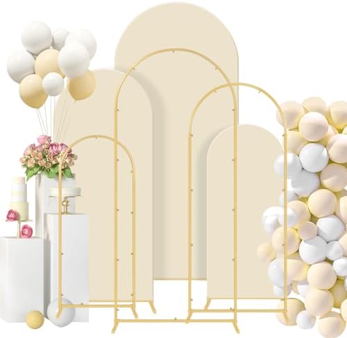 Gawicpy Wedding Arch Backdrop Stand Set Metal Arch Backdrop Stand with Wedding Arch Cover, Wedding Balloon Arch Backdrop Stand for Birthday, Baby Shower, Anniversary (Beige, 4FT+5FT+6FT) by Gawicpy