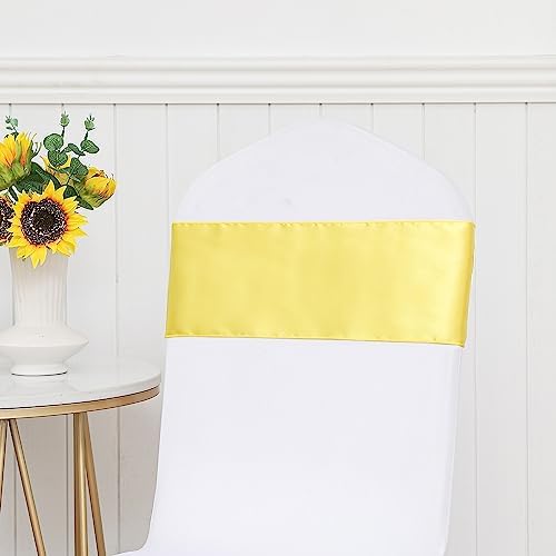 Pack of 50 Satin Yellow Chair Sashes Bows 7 X 108 Inch Universal Chairs Ribbons for Wedding Ceremony Party Banquet Restaurant Event Decorations - Yellow Chair Sashes 50 Pack - Image 5