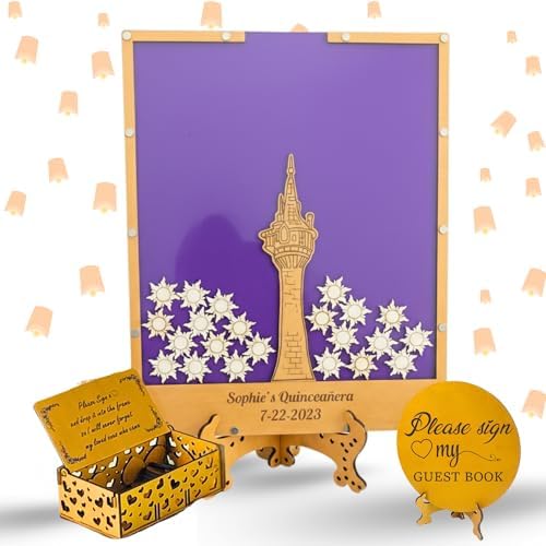 Guest Book Alternative Drop Box Frame Quinceanera, Purple Princess Tower by Handmade