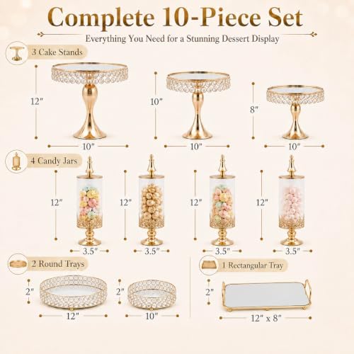 Wedding Crystal Cake Stands, 10Pcs Metal Dessert Pedestal with Mirror - Image 4