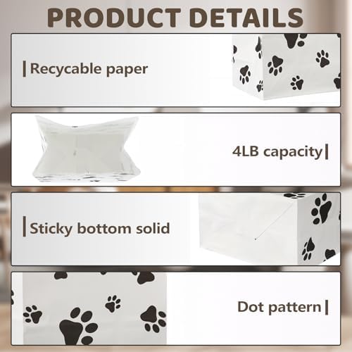 Meanplan 200 Pcs Paper Paw Bags with Footprint Paper Dog Treat Bags Bulk for Lunch Snacks Bread Candy Sandwich Popcorn Cookies Food Party Favors (White) - Image 3