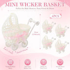 4 Pack Rattan Baby Carriage Floral Arrangement Pink Baby Shower Table Centerpiece Stroller Candy Serving Basket for Guests Gender Reveal Wedding Party Favor Gift, Floral Not Included - Image 2