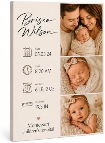 TWING Custom Baby Birth Details Photo Canvas Print Wall Decor, 16 x 20 in by TwingRepublic