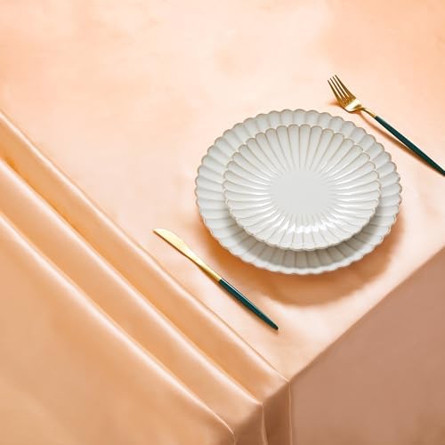 Satin Table Cover Rectangle, 60 x 84 Inches, Peach, 6 Pack - Image 3