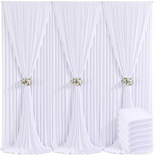 6 Panels White Backdrop Curtain for Parties Wedding Wrinkle Free 30ft x 10ft Backdrop Drapes for Baby Shower Gender Reveal Birthday Photo Photography Polyester Fabric Background Decoration by Suppromo