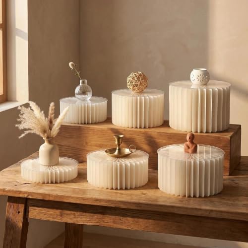 iobiotio Foldable Cake Stand, Reusable Buffet Risers, 6 Pack Round Dessert Stands with Acrylic Tops, Cardborad Display Stands for Weddings, Birthdays, Baby Showers, Parties, Home Decor, White - Image 4