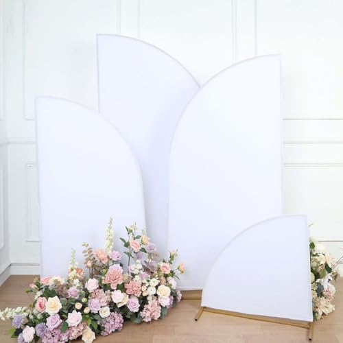 Efavormart Set of 4 White Spandex Half Moon Arch Covers, Custom Fit Chiara Backdrop Slipcovers 2.5ft-7ft for Grand Ceremony Altars and Baptism Staging by efavormart