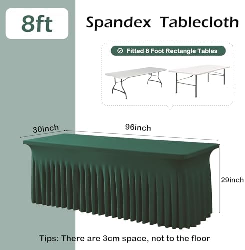 6 pk Hunter Green Spandex Tablecloth 8ft With Ruffle Table Skirt, Wrinkle Free Stretchy Fitted Tablecloths for 8 Foot Rectangle Tables, Elastic Spandex Table Covers for Weddings Parties Banquet Craft - Image 7