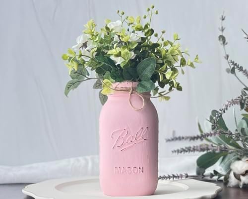 Pink Baby Shower Decorations | Set of 5 Table Centerpieces | Quart 32 oz Painted Mason Jars | Girl Baby Shower Centerpiece Table Decorations | Baby in Bloom | Love in Bloom (5 Pink w/Greenery/Ivory) - Image 5