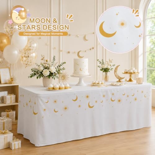 2 pk Celestial Fitted Tablecloth Rectangle for 6 Foot Tables Wrinkle Free - Image 2