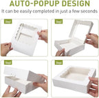 8x8x2 Auto-Popup Cookie Boxes with Window, White, 60 Pack - Image 6