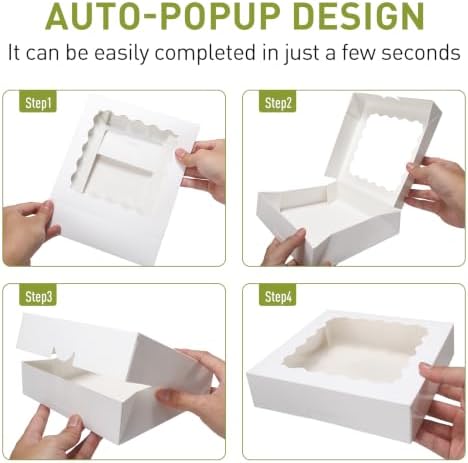 8x8x2 Auto-Popup Cookie Boxes with Window, White, 60 Pack - Image 6