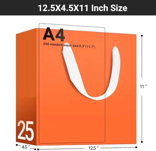 EUSOAR Gift Bags with Handles, 25pcs 12.5"x4.5"x11" Paper Shopping Wedding Orange Gift Wrap Bags, Merchandise Retail Wrapping Bag Bulks for Small Business Grocery Boutique Bridal Party Favor - Image 2