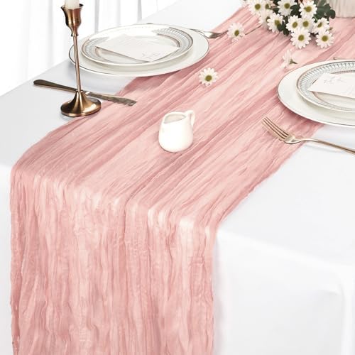 12 Pack Blush Pink Table Runner Cheesecloth 10Ft Gauze Cheese Cloth Table Runner 35x120 Inch Boho Sheer Rustic Fabric for Holiday Party Decor Baby Shower Wedding Decorations - Image 4