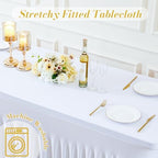 gogoparti 2 Pack Spandex White Fitted Table Cloth for 6ft Rectangle Tables White Stretch Tablecloth Table Covers Skirt Banquet Wrinkle Free Tablecloths for Parties Wedding - Image 7