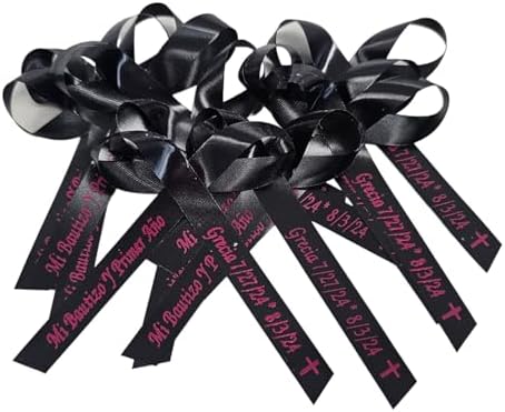 25 Personalized Ribbons Assesmbled Bows Custom Bridal Shower Favor Party Favors Wedding Bridesmaid Memorial Ribbons Funeral Baby Invitations Mis XV años Quinceanera (Black Ribbon) - Image 6