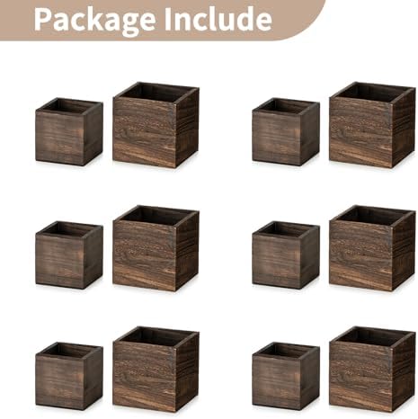 NUPTIO Small Wooden Box for Centerpiece, Brown, Square, 4"/5", 12 Pcs - Image 7
