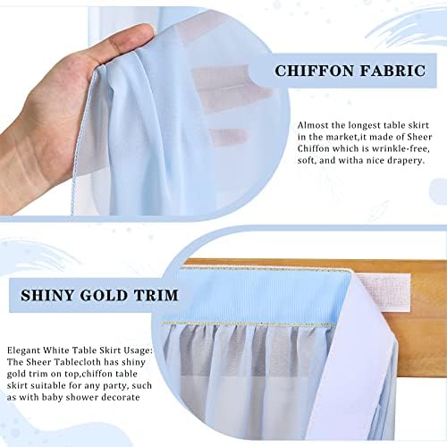 9ft Baby Blue Table Skirt Baby Shower Sheer Tablecloth for Rectangle or Round Table Dcoeration Chiffon Table Cloth for Party 2 Layer - Image 4