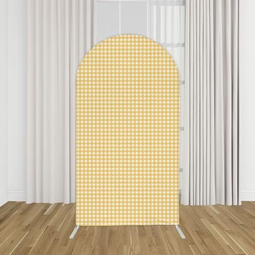 Ginger Yellow Checkered Arch Backdrop Cover 6FT Yellow Gingham Stretchy Spandex Arch Stand Cover for Birthday Baby Shower Ceremony Wedding Party Decoration (Only Cover) - Image 2