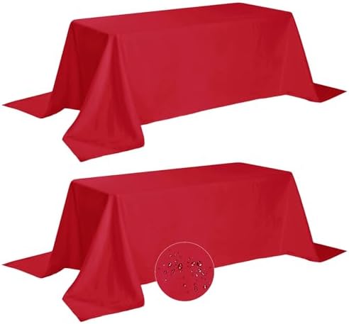 Fokitut 2 Pack Waterproof Rectangle Tablecloth, 90x132 Inch,Stain Resistant and Wrinkle Polyester Table Cloth, Fabric Table Cover for Kitchen Dining, Wedding, Party, Holiday Dinner-Red by BalsaCircle