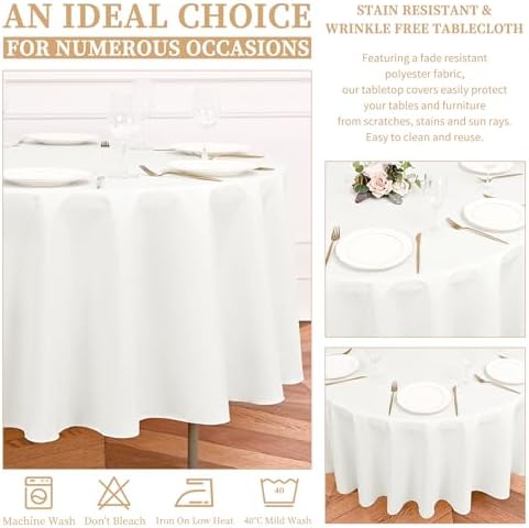 Showgeous 120 Inch Ivory Round Tablecloths, Polyester Table Covers - Image 6