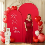 Red Arch Backdrop Cover 2 Set - 7.2FT, 6FT Spandex Fitted Wedding Arch Stand Covers Round Top Chiara Arch Backdrop Stands Cover for Birthday Parties Banquet Photo Background Decoration - Image 4