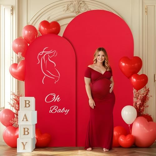 Red Arch Backdrop Cover 2 Set - 7.2FT, 6FT Spandex Fitted Wedding Arch Stand Covers Round Top Chiara Arch Backdrop Stands Cover for Birthday Parties Banquet Photo Background Decoration - Image 4