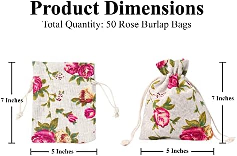 Mandala Crafts 5X7In Rose Burlap Drawstring Gift Bags for Favors, 50 PCs - Image 2