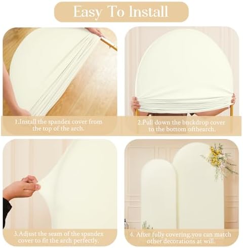 Ivory Arch Backdrop Cover Set of 2 Birthday Wedding Arch Covers Stretchy Backdrop Decorations Baby Shower Bridal Shower Photo Party Ivory Arch Stand Cover 7.2 and 6ft Spandex - Image 4
