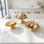 3 Pcs Gold Metal Cupcake Stand Scalloped Edge Dessert Display Tray - Image 5