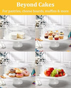 12 Inch Porcelain Cake Stand with Acrylic Dome Lid, White Pedestal - Image 5
