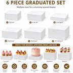 Buffet Risers and Stands Set of 6, White Acrylic Dessert Table Display Risers Set for Cakes, Cupcakes, desserts and Party Food, Stackable food display risers for party Weddings and Retail Displays - Image 3