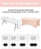 Fixwal 4 Pack 6FT Light Pink Tablecloth Rectangle Spandex Table Cover - Image 3