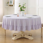 Table Cloth, Lavender White Gingham, Round Dia.90” by KMASANIJI