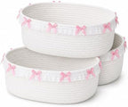 SiliFine 3 Pcs Pink Bow Storage Basket Cute Basket for Gifts Empty by SiliFine