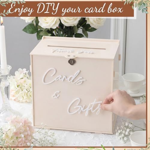 BreezeHug 10" Light Beige Acrylic Wedding Card Box with Lock & DIY Letters - Image 5