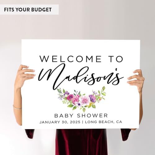 Andaz Press Personalized Large Canvas Baby Shower Welcome Sign, 16 x 20 Inches, Fuchsia Purple Florals, Guestbook Alternative, Custom Baby Shower Sign, for Floral Baby Shower, Baby Sprinkle Theme - Image 6