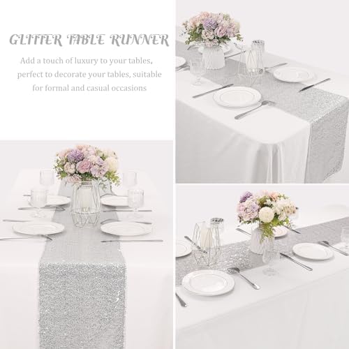 6 Pack Sequin Table Runner 12" x 108" Sparkle Table Runner for Baby Bridal Shower Wedding Birthday Party Table Decor (Silver) - Image 3