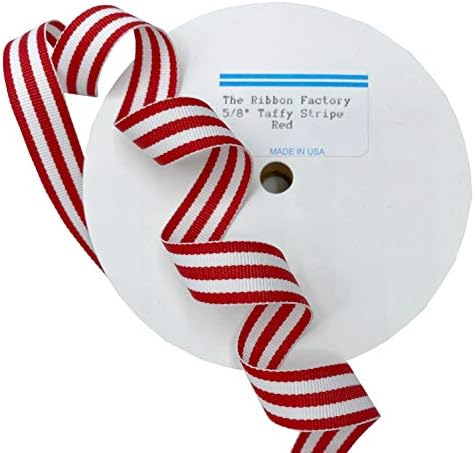 5/8" Red & White Taffy Striped Grosgrain Ribbon - 100 Yards - USA | American Made by TheRibbonFactory%C2%AE