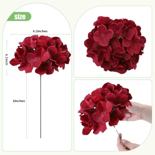 AVIVIHO 65Pcs Fake Flowers Burgundy Hydrangea Artificial Flowers Bulk (Not Squished, No Steaming Need) Silk Flowers with Stems for Wedding Decor,Home,Baby Shower,Table Centerpieces Decoration - Image 5