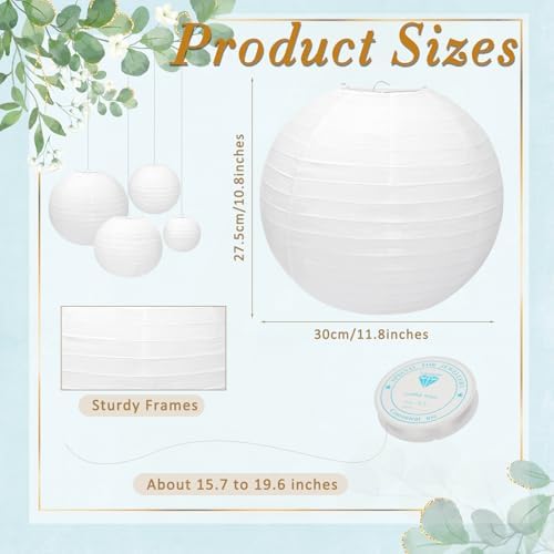 24 Packs White Paper Lanterns 12 Inch Chinese Japanese Hanging Paper Lanterns Lamp Round with Clear Fishing Line DIY Table Centerpiece Decoration for Wedding Birthday Party Baby Shower Indoor Outdoor - Image 2