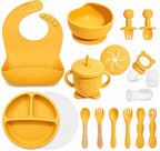 Silicone Baby Feeding Utensils Set for 6+ Months, 17 Pcs, Yellow by Catvegue