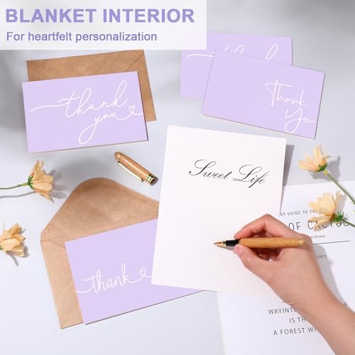 Teling 200 Set Thank You Cards with Envelopes Bulk, 6 x 4 Inch Blank Thank U Greeting Notes with Brown Kraft Envelopes Stickers Thankyou Card Set for Graduation Wedding Birthday Baby Shower(Purple) - Image 5
