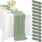 12 Pcs 10FT Sage Green Cheesecloth Table Runner 35 x 120 Inches Long Runner for Tables Gauze Fabric Boho Table Runner Decoration Rustic Sheer Runner for Wedding Baby Shower Birthday Party (Sage Green) by Sunnyline