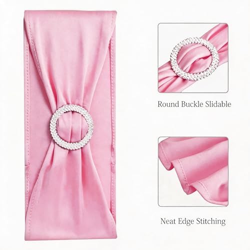 Pack of 50 Spandex Pink Chair Sashes for Wedding Elastic Chair Bows Sashes Bands Buckles Fitting Birthday Party Anniversary Events Ceremony Bridal Baby Shower Decorations - Image 4