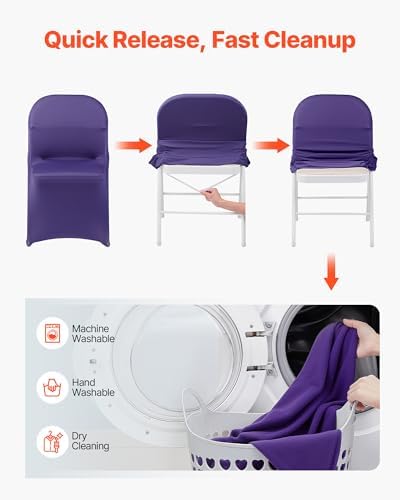 VEVOR Chair Covers, Polyester Spandex Chair Cover, Stretch Slipcovers for Wedding Party Dining Banquet Flat-Front Chair Covers (Purple-c, 50PCS) - Image 5
