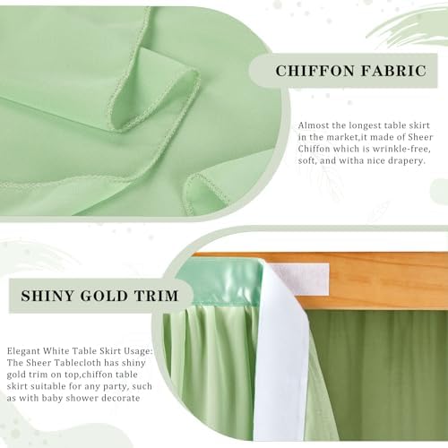 Sage Green Table Skirt for Party：2 Layer Chiffon Table Skirts Rectangle Tables Baby Shower Birthday Decorations 6FT - Image 5