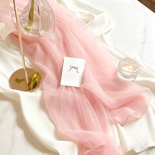Sheer Chiffon Table Runner 35x120 Inches, Pink 6 Pack - Image 2